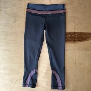Lululemon Run Inspire Crop II Black Purple Leggings Tights Women's 6
